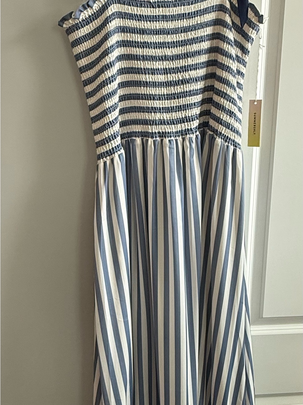 summersalt Blue & White Striped Smocked Maxi Dress